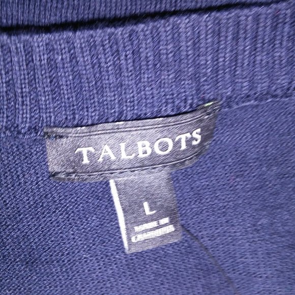 Talbots Sweater Large V Neck Navy Blue Solid 3/4 Sleeve 100% Cotton Pullover Bus - Picture 10 of 11